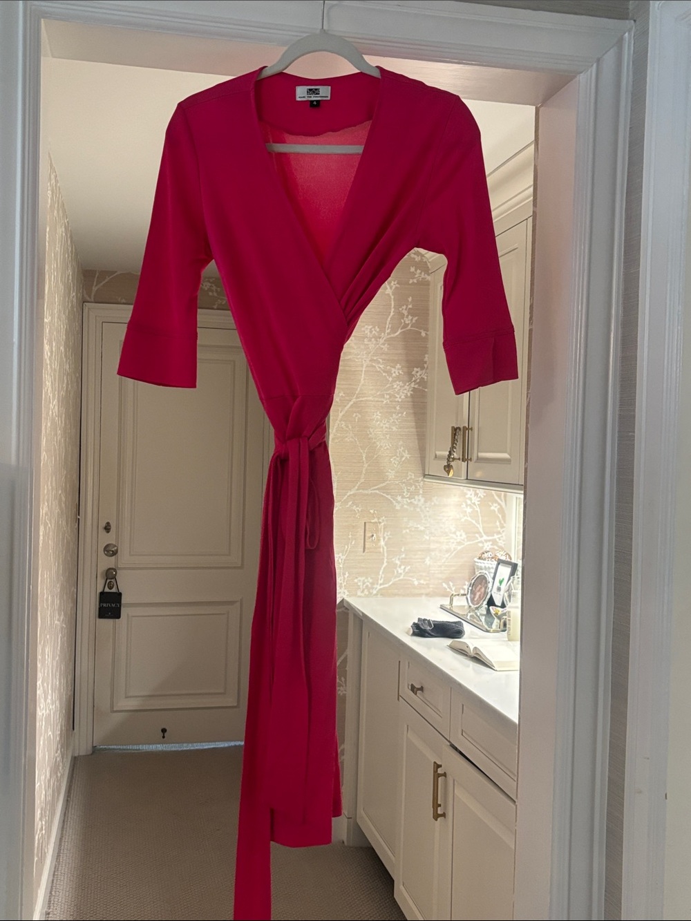 Vintage Diane Von Furstenberg Hot Pink Wrap Midi Dress